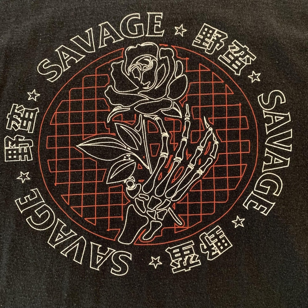 SCW Shirt Mens Large Black Savage Skeleton Rose Graphic‎ Tee T-Shirt Streetwear